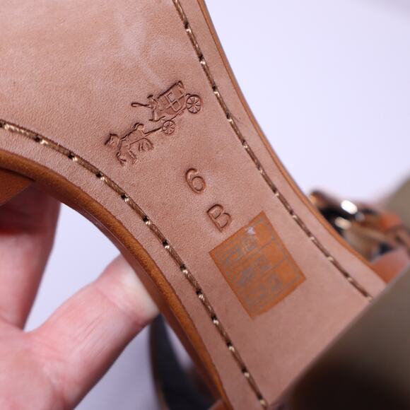 COACH Phoebe Block Heel Sandal Brown Chained Open Toe Ankle Strap Women's 6B - Picture 6 of 8